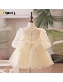 Champagne Sequined Tulle Toddler Flower Girl Dress with Sleeves