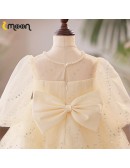Champagne Sequined Tulle Toddler Flower Girl Dress with Sleeves