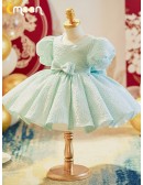 Baby Blue Ruffled Toddler Flower Girl Dress with Bubble Sleeves