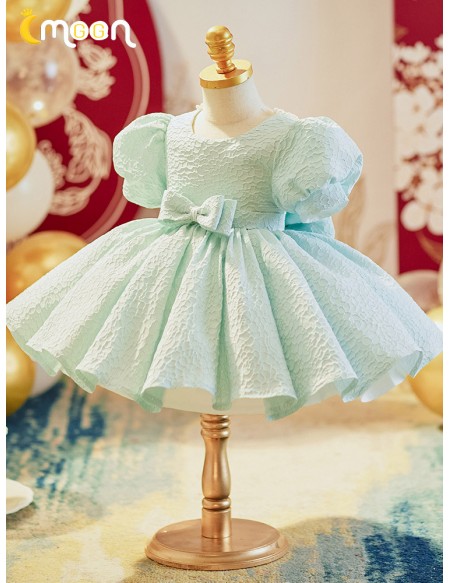Baby Blue Ruffled Toddler Flower Girl Dress with Bubble Sleeves