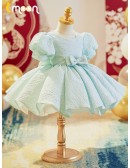 Baby Blue Ruffled Toddler Flower Girl Dress with Bubble Sleeves