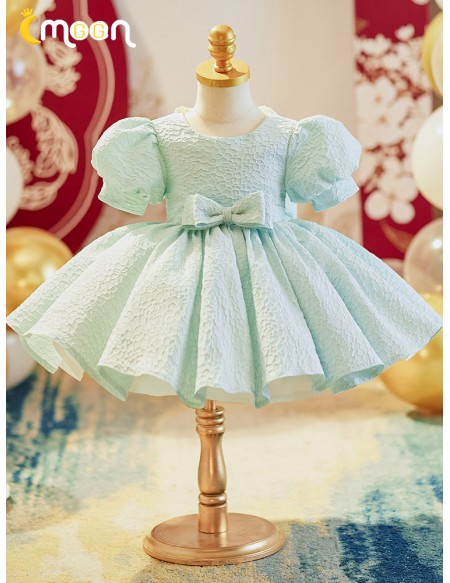 Baby Blue Ruffled Toddler Flower Girl Dress with Bubble Sleeves
