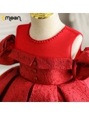 Burgundy Red Cold Shoulder Girls Party Dress with Ruffles