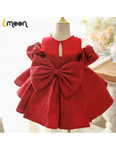 Burgundy Red Cold Shoulder Girls Party Dress with Ruffles