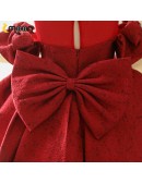 Burgundy Red Cold Shoulder Girls Party Dress with Ruffles