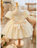 Champagne Ruffled Ballgown Toddler Flower Girl Dress with Bubble Sleeves