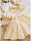 Champagne Ruffled Ballgown Toddler Flower Girl Dress with Bubble Sleeves