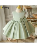 Simple Green Satin Sleeveless Flower Girl Dress with Bow