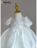 Elegant Ruffled Satin Ballgown Flower Girl Dress with Beaded Flowers