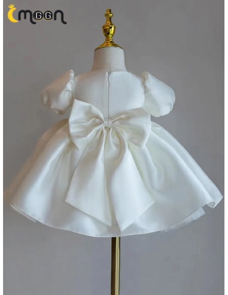 Elegant Ruffled Satin Ballgown Flower Girl Dress with Beaded Flowers