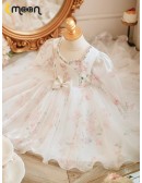 Long Sleeved Flower Pattern Lovely High Low Flower Girl Dress