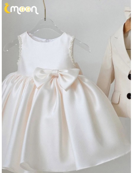 Elegant Satin Toddler Flower Girl Dress with Beadings