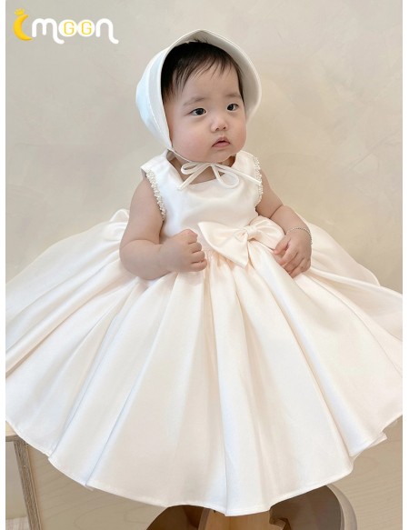 Elegant Satin Toddler Flower Girl Dress with Beadings