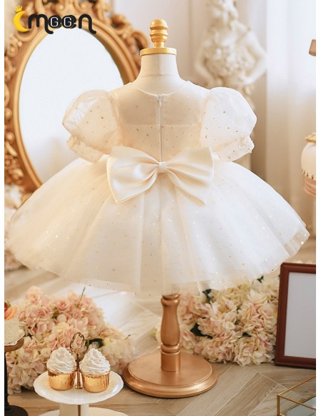 Dreamy Moon Star Sequins Tulle Flower Girl Dress with Embroidery