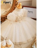 Dreamy Moon Star Sequins Tulle Flower Girl Dress with Embroidery