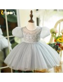 Grey Bling Tulle Ballgown Girls formal Party Dress with Sequins