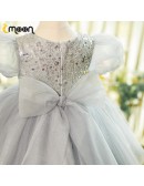 Grey Bling Tulle Ballgown Girls formal Party Dress with Sequins