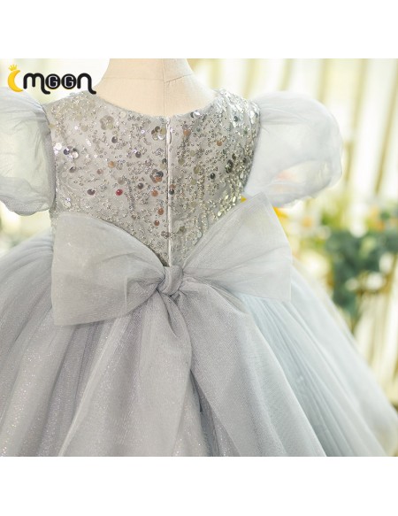 Grey Bling Tulle Ballgown Girls formal Party Dress with Sequins