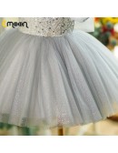 Grey Bling Tulle Ballgown Girls formal Party Dress with Sequins