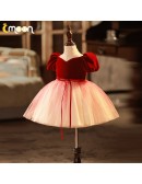 Burgundy Velvet And Tulle Girls Party Dress with Sash