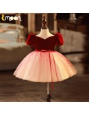 Burgundy Velvet And Tulle Girls Party Dress with Sash
