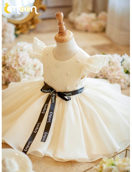 Champagne Ballgown Toddler Flowr Girl Dress with Beadings