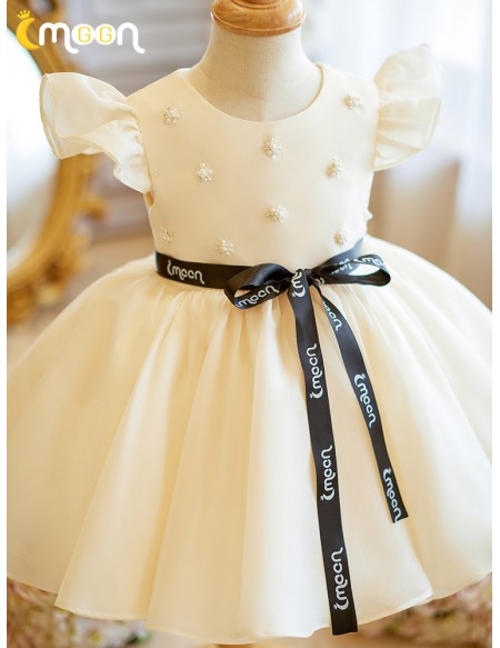 Champagne Ballgown Toddler Flowr Girl Dress with Beadings