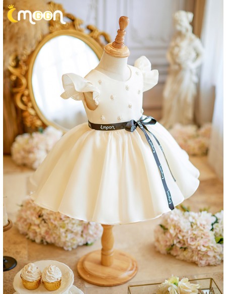 Champagne Ballgown Toddler Flowr Girl Dress with Beadings
