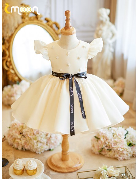 Champagne Ballgown Toddler Flowr Girl Dress with Beadings