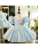 Unique Light Blue Toddler Flower Girl Dress with Sequined Flowers