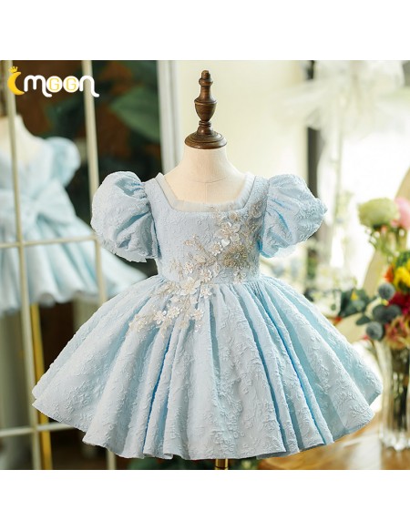 Unique Light Blue Toddler Flower Girl Dress with Sequined Flowers