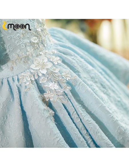 Unique Light Blue Toddler Flower Girl Dress with Sequined Flowers