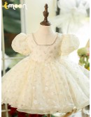 Beautiful Little Flowers Champagne Rustic Flower Girl Dress