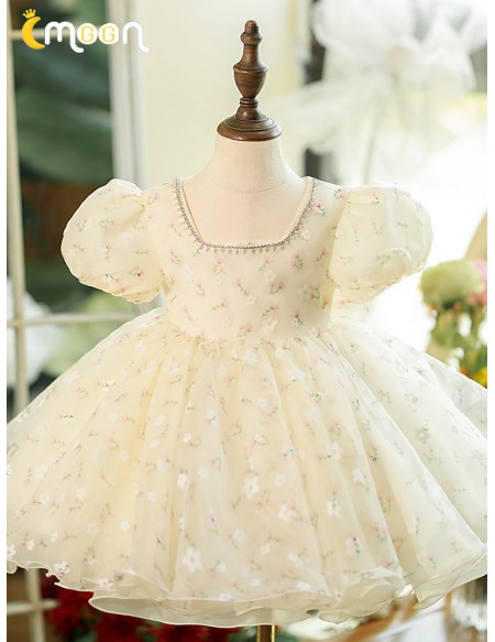 Beautiful Little Flowers Champagne Rustic Flower Girl Dress