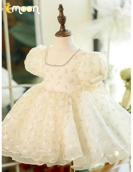 Beautiful Little Flowers Champagne Rustic Flower Girl Dress