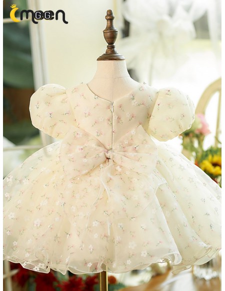 Beautiful Little Flowers Champagne Rustic Flower Girl Dress