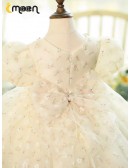 Beautiful Little Flowers Champagne Rustic Flower Girl Dress
