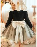 Black Long Sleeved Girls Tulle Party Dress for Winter