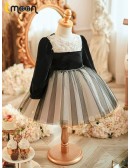 Black Long Sleeved Girls Tulle Party Dress for Winter