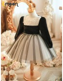 Black Long Sleeved Girls Tulle Party Dress for Winter