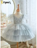 Grey Puffy Tulle Tutus Girls Party Dress with Bling