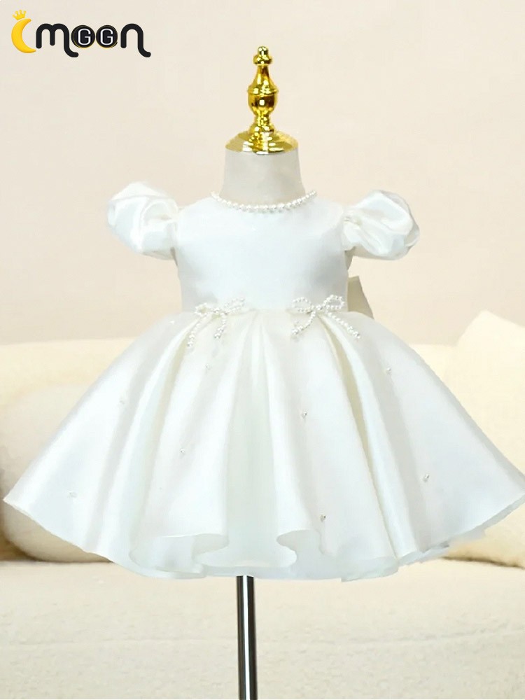 Ball-Gown One-Shoulder Short Sleeves Knee-Length Flower Girl Dress with Lace,Sequins & Bowknot