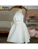 Vintage Style Satin Flower Girl Dress Beaded Neckline with Sleeves