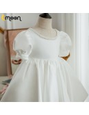 Vintage Style Satin Flower Girl Dress Beaded Neckline with Sleeves
