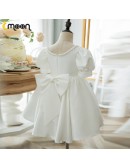 Vintage Style Satin Flower Girl Dress Beaded Neckline with Sleeves