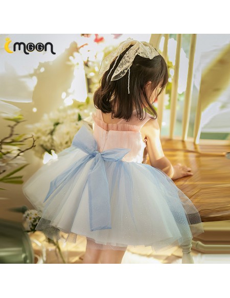 Cute Blue And Pink Tulle Girls Birthday Party Dress