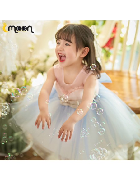 Cute Blue And Pink Tulle Girls Birthday Party Dress