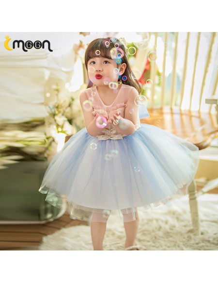 Cute Blue And Pink Tulle Girls Birthday Party Dress