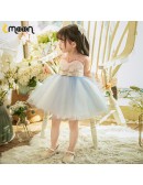 Cute Blue And Pink Tulle Girls Birthday Party Dress