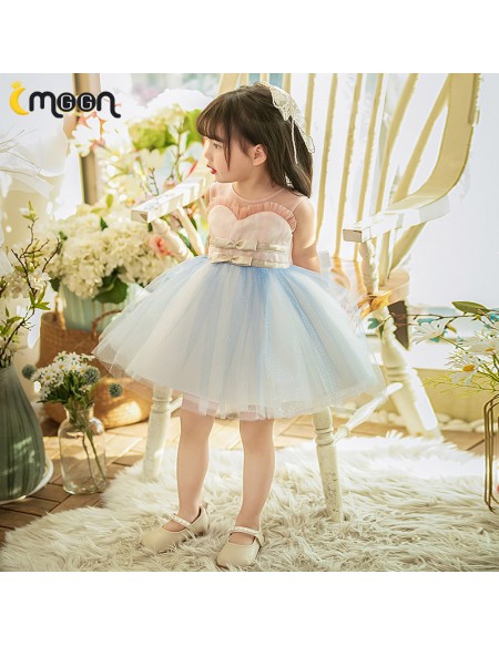 Cute Blue And Pink Tulle Girls Birthday Party Dress